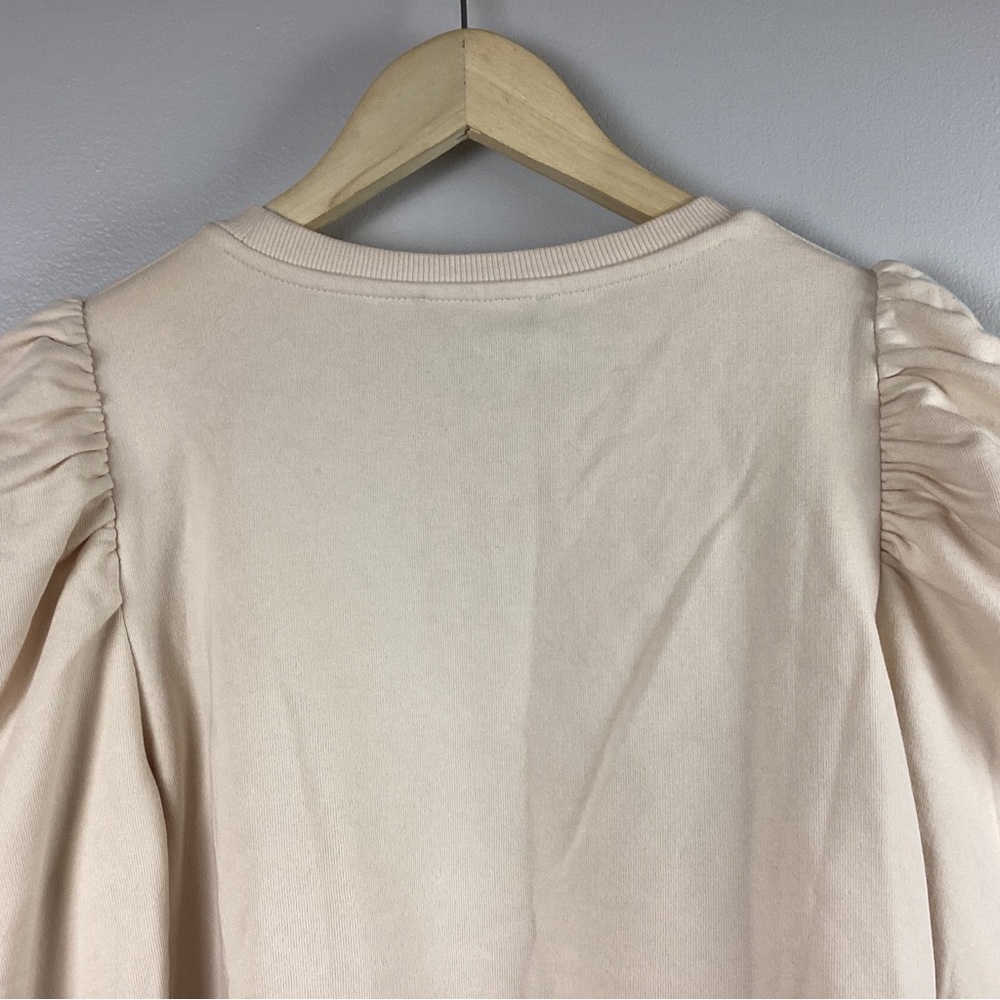 Zara Women’s Puff Sleeve Beige Cropped Crew Neck Pullover Sweatshirt Top S - NWT - Picture 8 of 10